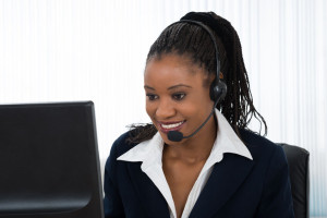 Businesswoman Talking On Headset